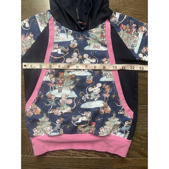Hooded Sweatshirt Girls XS Handmade Nutcracker Mouse Print Pink Trim Pullover - Picture 6 of 8